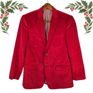 Saddlebred Red Corduroy Blazer Men's 38R Lined 2 Button Preppy Christmas Cotton